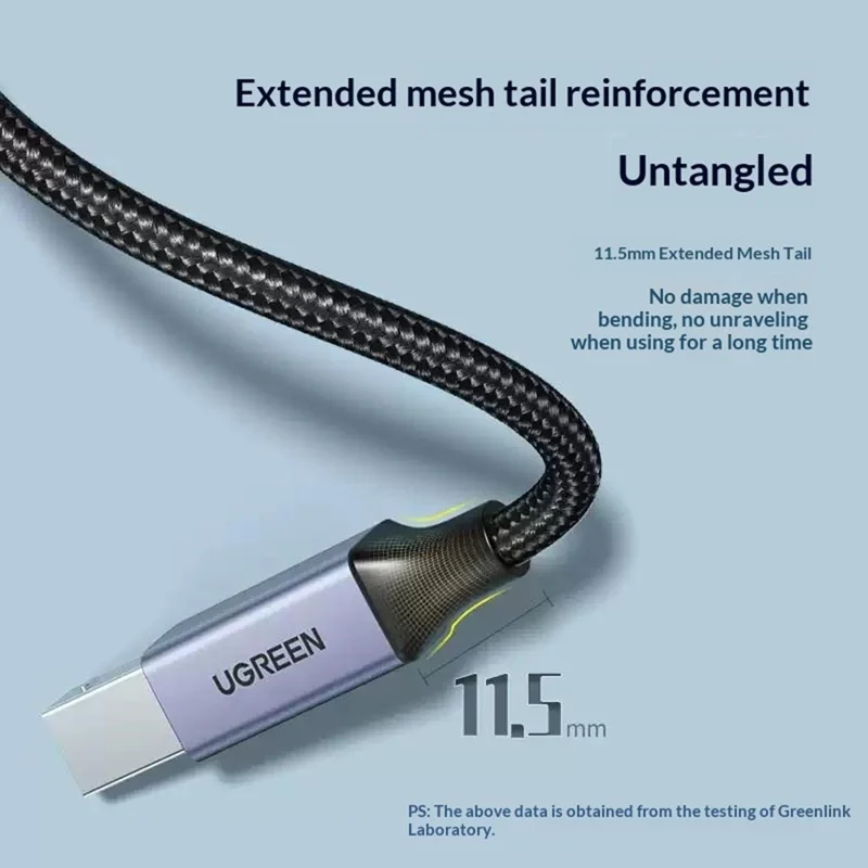 كابل يو جرين US370 80805 بطول 1 متر من يو إس بي-C إلى يو إس بي-B 2.0 مزود بغطاء مضفر، كابل طابعة متوافق مع إبسون / ماك بوك برو / إتش بي / كانون / سامسونج