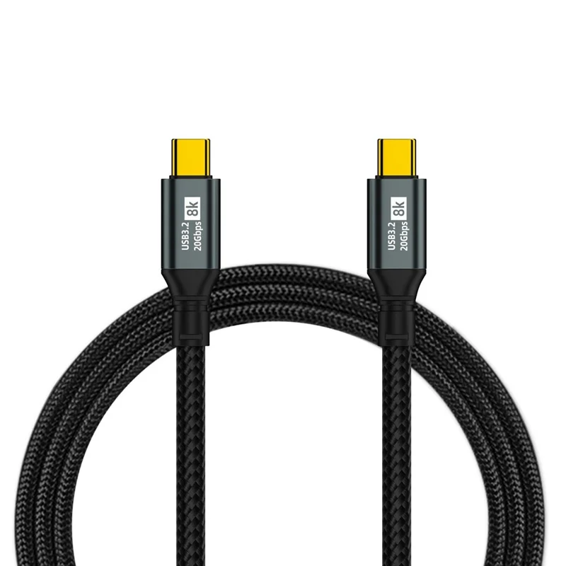 D33205 Cabo USB 3.2 Tipo-C para Tipo-C 50cm 8K 20Gbps 100W Carregamento Rápido Cabo de Dados - Preto