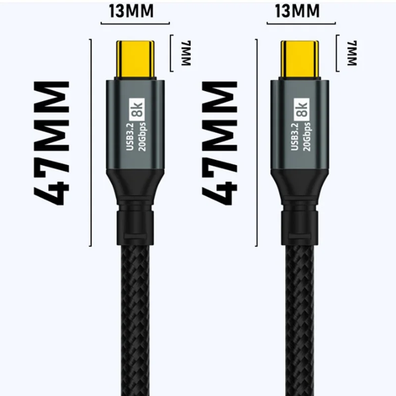 D33205 Cabo USB 3.2 Tipo-C para Tipo-C 50cm 8K 20Gbps 100W Carregamento Rápido Cabo de Dados - Preto