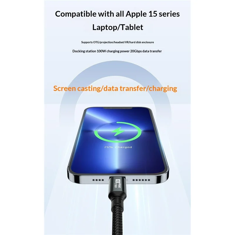 D33210 1m USB 3.2 Type-C to Type-C Cable 8K 20Gbps 100W Fast Charging Data Cable - Black