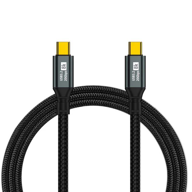 D33215 Cabo USB 3.2 Tipo-C para Tipo-C 1,5 m 8K 20 Gbps 100 W Cabo de Dados de Carregamento Rápido - Preto
