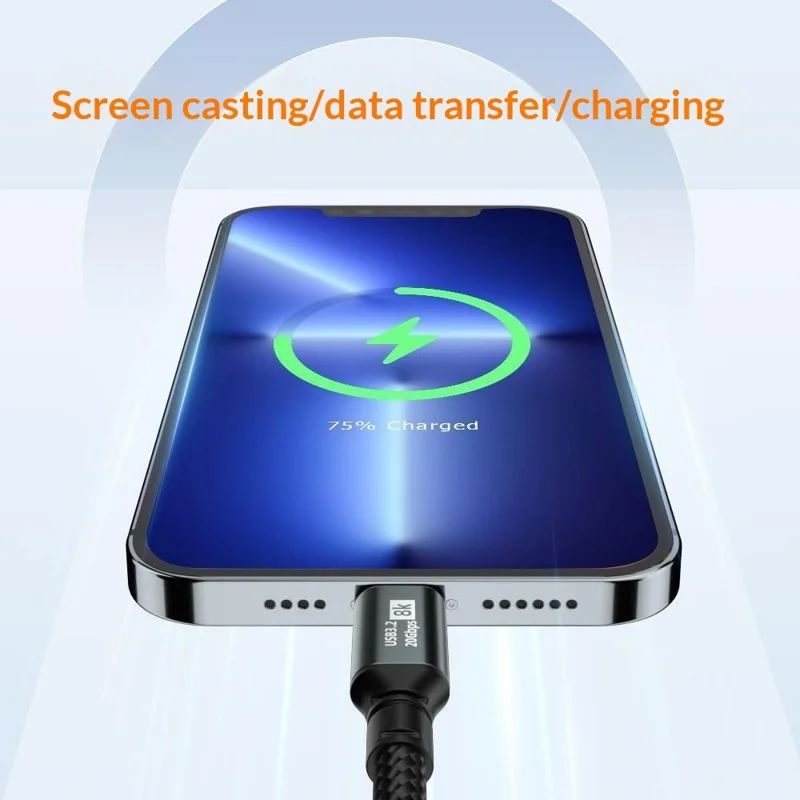 D33215 Cabo USB 3.2 Tipo-C para Tipo-C 1,5 m 8K 20 Gbps 100 W Cabo de Dados de Carregamento Rápido - Preto