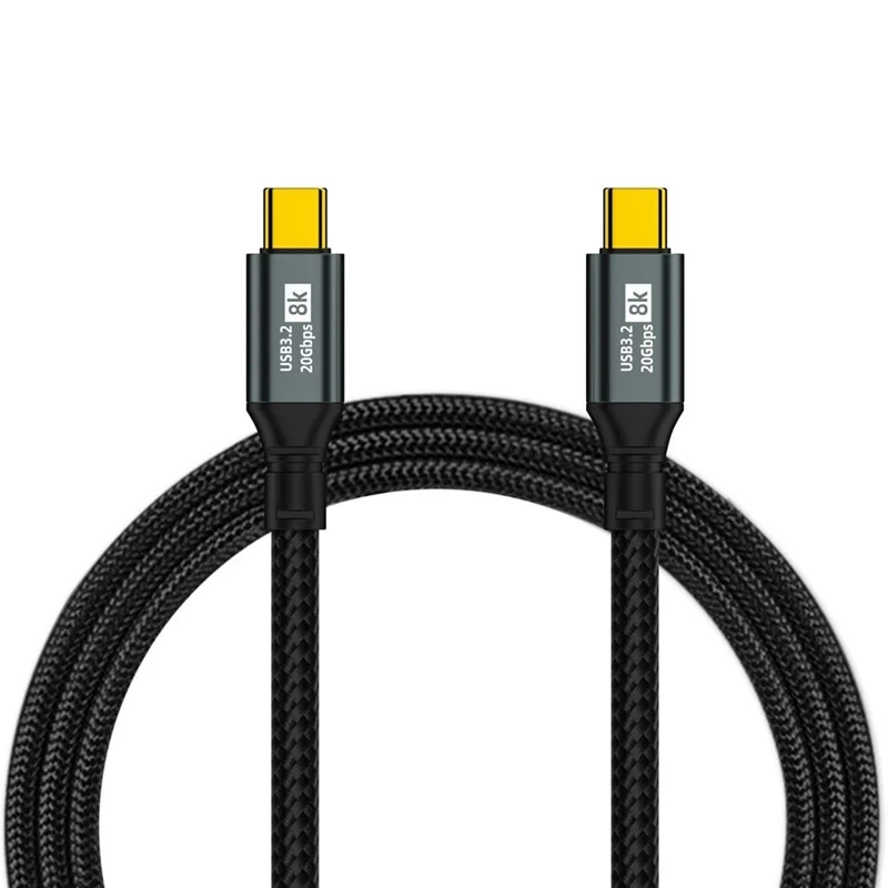 D33220 Cabo USB 3.2 Tipo-C para Tipo-C 2m 8K 20 Gbps 100 W Carregamento Rápido Cabo de Dados - Preto