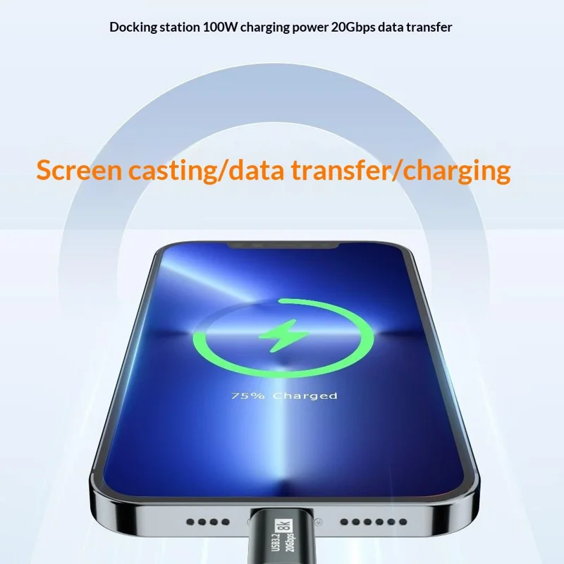 D33220 Cabo USB 3.2 Tipo-C para Tipo-C 2m 8K 20 Gbps 100 W Carregamento Rápido Cabo de Dados - Preto