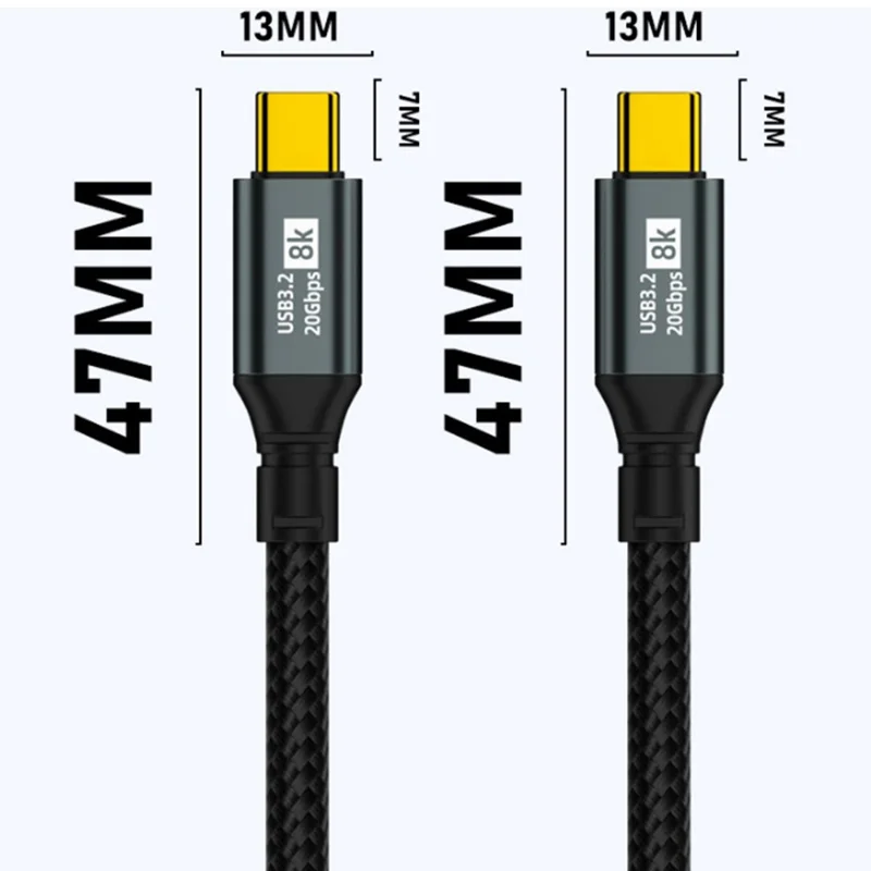 D33220 Cabo USB 3.2 Tipo-C para Tipo-C 2m 8K 20 Gbps 100 W Carregamento Rápido Cabo de Dados - Preto