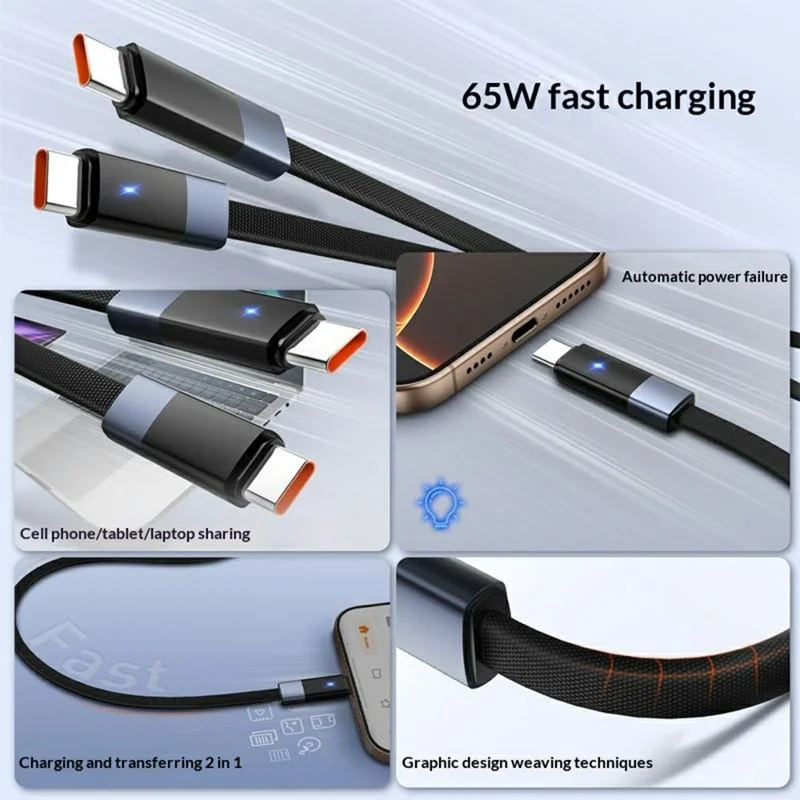 LDNIO LC241c 1m USB-C to USB-C Cable 65W PD Fast Charging Auto Power-Off Data Cord - Black