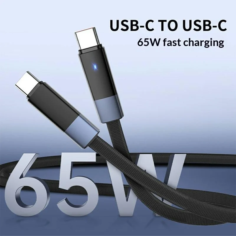 LDNIO LC241C Cable USB-C a USB-C de 2 m, Carga Rápida PD de 65 W, Cable de Datos con Apagado Automático - Negro