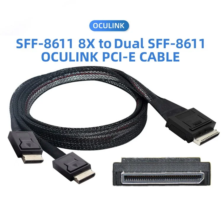 SF-054-0.5M 50cm OCuLink PCIe PCI-Express SFF-8611 8x 8-Lane to Dual SFF-8611 Oculink 4x SSD Data Active Cable