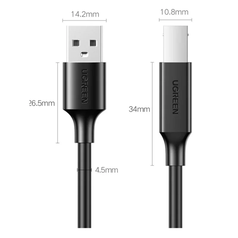 UGREEN 10328 3 m Skrivarkabel USB 2.0 A till B Kabel Hög hastighet Fyrkantig anslutning USB Skrivarkabel – Svart