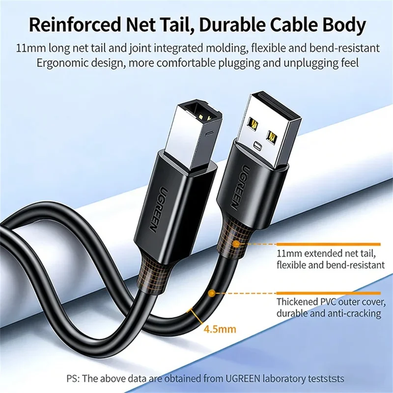 UGREEN 10328 3 m Skrivarkabel USB 2.0 A till B Kabel Hög hastighet Fyrkantig anslutning USB Skrivarkabel – Svart