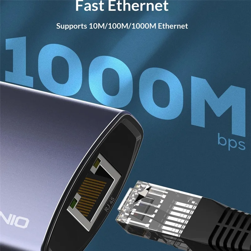 LDNIO DS-124U-1.2M USB-A to RJ45 + 3xUSB3.0 Hub with 1.2m Cable Gigabit Ethernet Adapter 4-in-1 Docking Station for Laptop PC - Grey