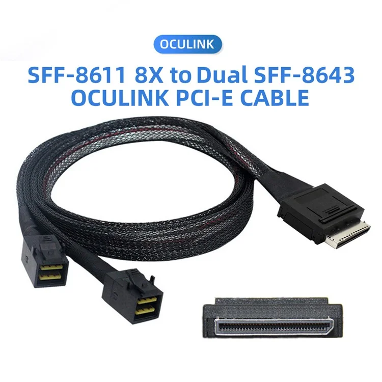 SF-051-0.5M 50cm OCuLink PCIe PCI-Express SFF-8611 8x 8-Lane to Dual SFF-8643 HD 4x SSD Data Active Cable