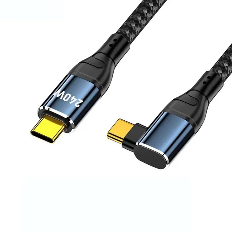 D24115  1.5m Side Right-Angle USB-C to USB-C Cable 240W PD 3.1 Fast Charging E-Marker Chip Data Cord for Laptop - Black