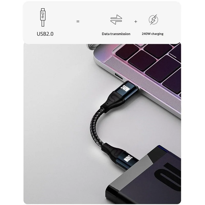 D24115  1.5m Side Right-Angle USB-C to USB-C Cable 240W PD 3.1 Fast Charging E-Marker Chip Data Cord for Laptop - Black