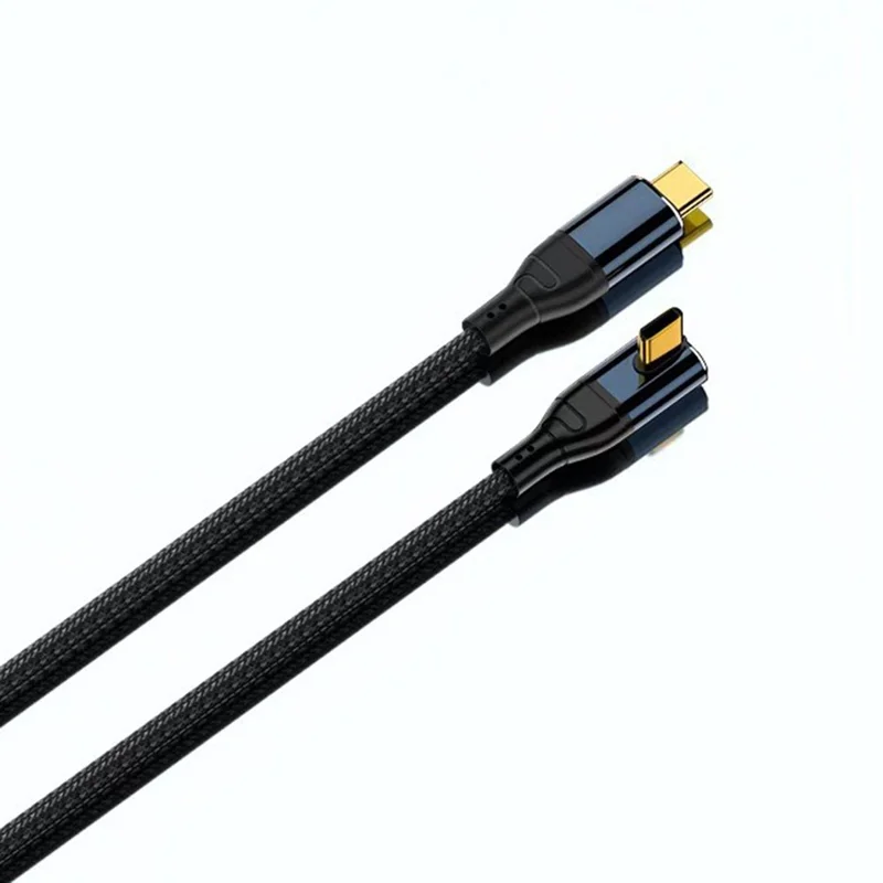 D24115  1.5m Side Right-Angle USB-C to USB-C Cable 240W PD 3.1 Fast Charging E-Marker Chip Data Cord for Laptop - Black