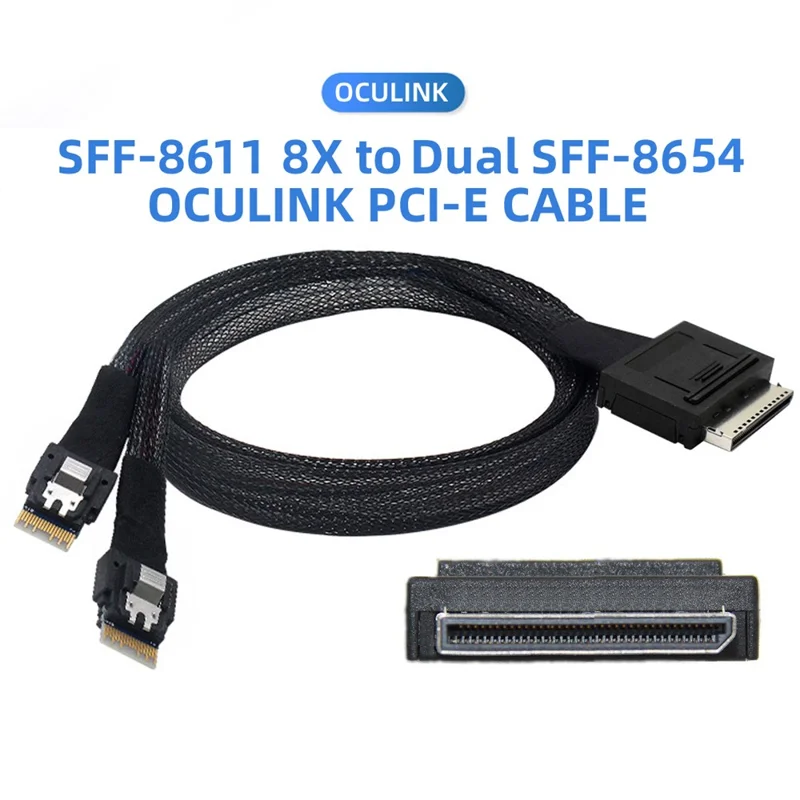 SF-052-0.5M 50cm OCuLink PCIe PCI-Express SFF-8611 8x 8-Lane to Dual SFF-8654 Slimline 4x SSD Data Active Cable