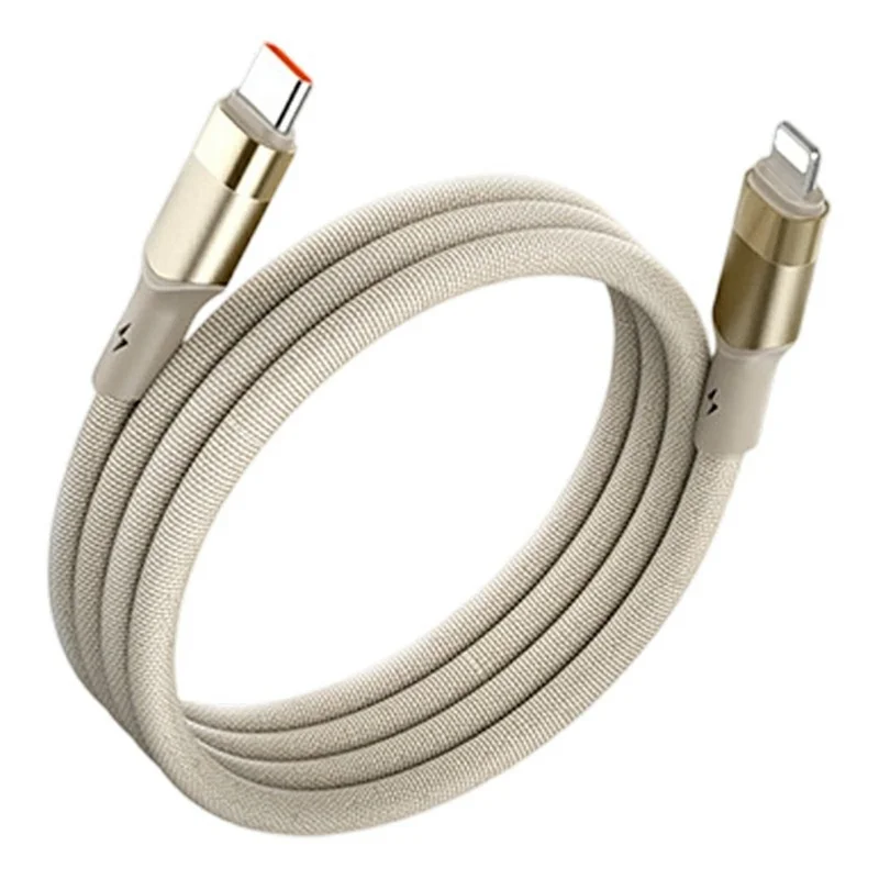 LDNIO LC352i 2m USB-C to iP (5-14) Braided Cable 30W PD Fast Charging Data Cable with Reinforced Metal Connector for iPhone iPad - Titanium Gold