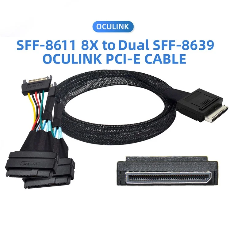 SF-053-0.5M 50cm Oculink PCIe PCI-Express SFF-8611 8x 8 Carriles a Dual SFF-8639 U.2 4x Datos SSD Cable Activo