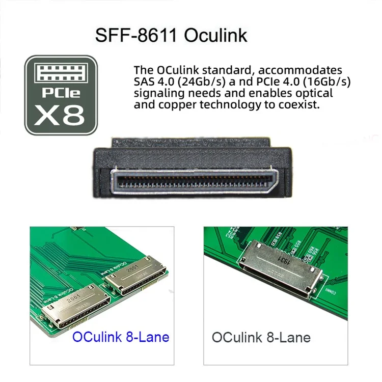 SF-053-0.5M 50cm Oculink PCIe PCI-Express SFF-8611 8x 8 Carriles a Dual SFF-8639 U.2 4x Datos SSD Cable Activo