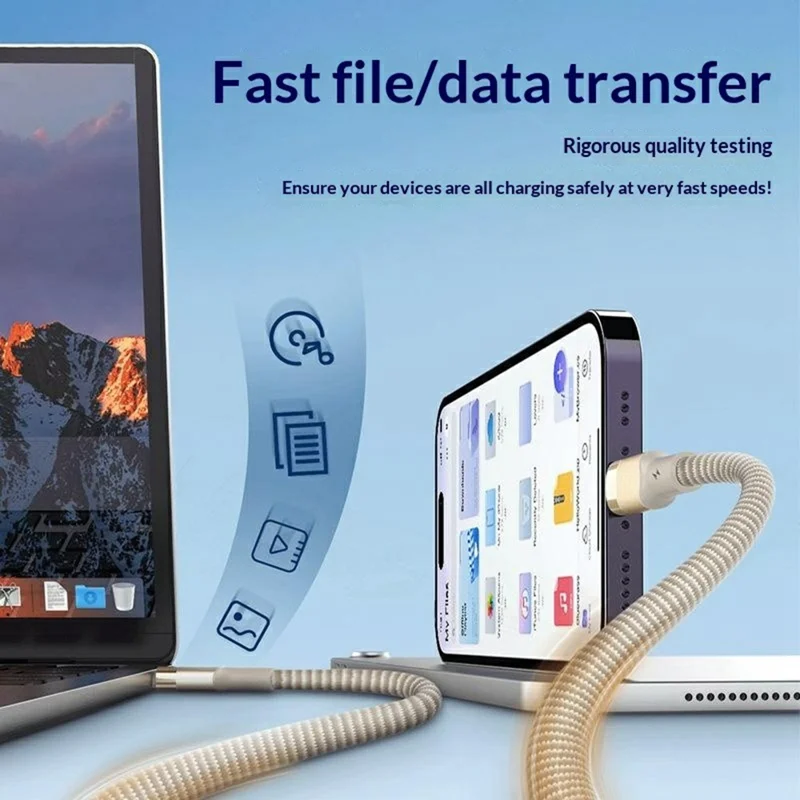 LDNIO LC351i 1m USB-C to iP (5-14) Braided Cable 30W Fast Charging Data Cable with Reinforced Metal Connector for iPhone - Titanium Gold