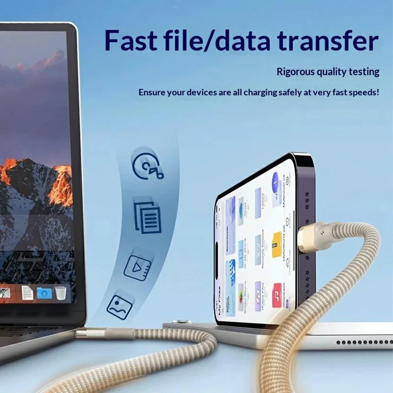LDNIO LC351c 1m USB-C to USB-C Braided Cable 65W Fast Charging Data Cable with Reinforced Metal Connector - Titanium Gold