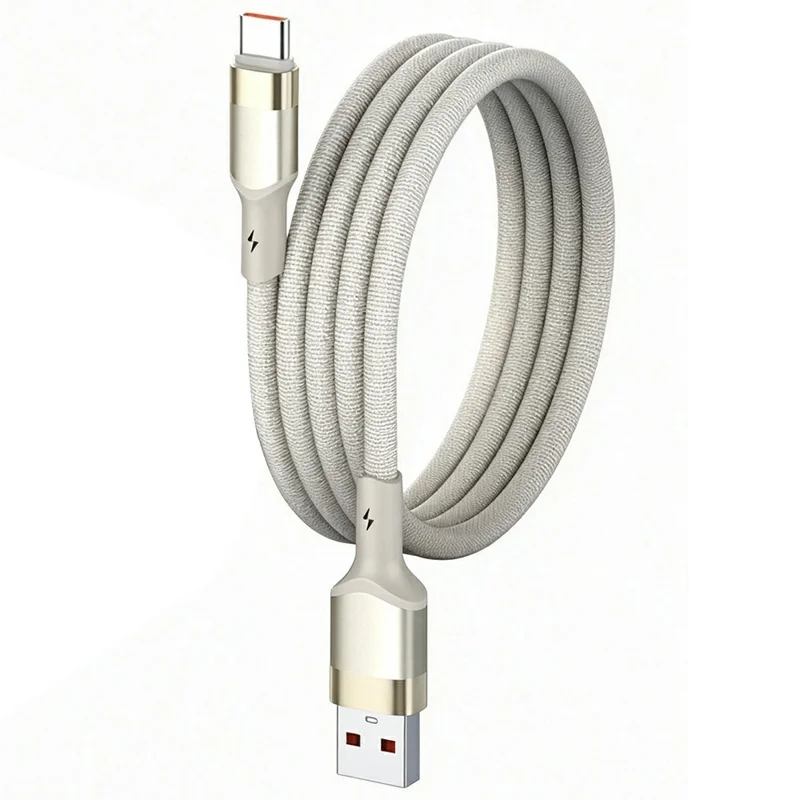 LDNIO LS351-C 1m USB-A to Type-C Cable 50W Fast Charging Reinforced Metal Connector Braided Date Cable - Titanium Gold