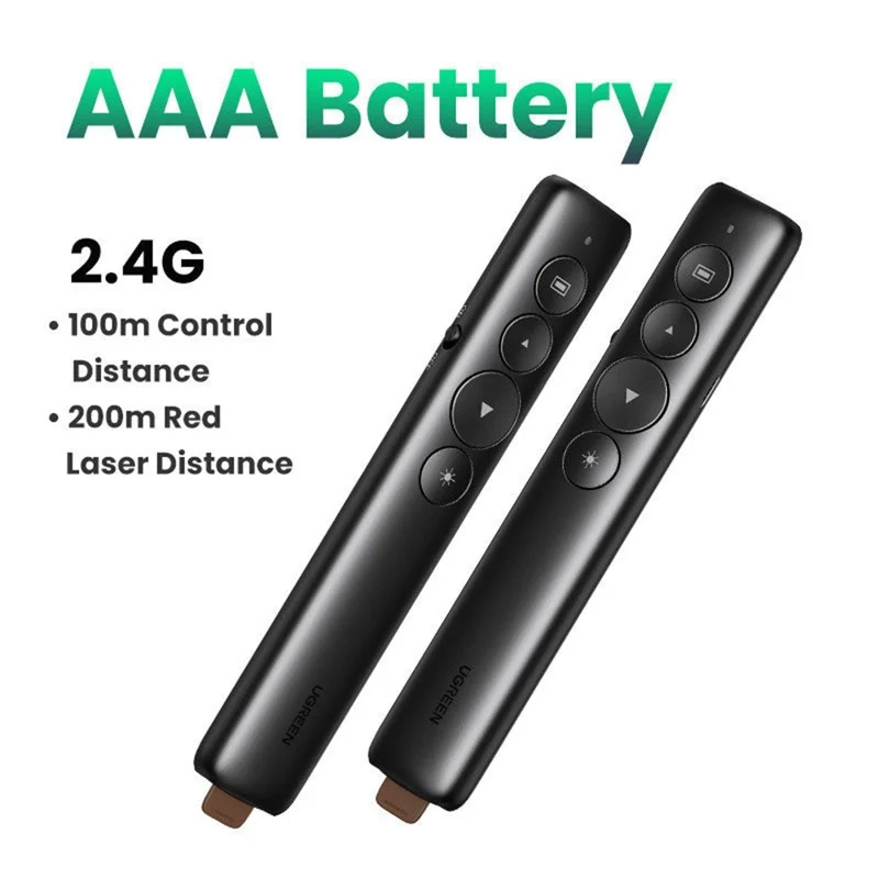 UGREEN LP479 50654 Laser Pointer PPT Presenter 100m Range 2.4GHz Wireless Remote for Presentation Teaching - Black