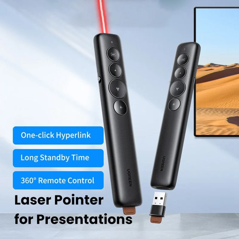 UGREEN LP479 50654 Laser Pointer PPT Presenter 100m Range 2.4GHz Wireless Remote for Presentation Teaching - Black