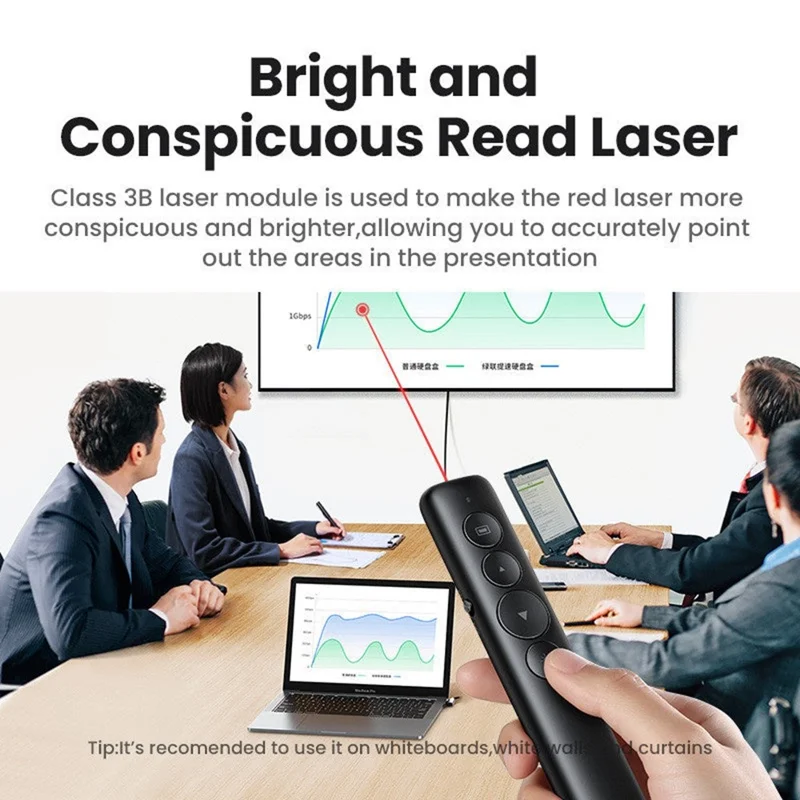 UGREEN LP479 50654 Laser Pointer PPT Presenter 100m Range 2.4GHz Wireless Remote for Presentation Teaching - Black