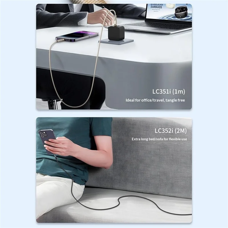 LDNIO LS352Q 2m USB-A to Type-C Cable 120W Fast Charging Braided Data Cable for iPhone Android - Black