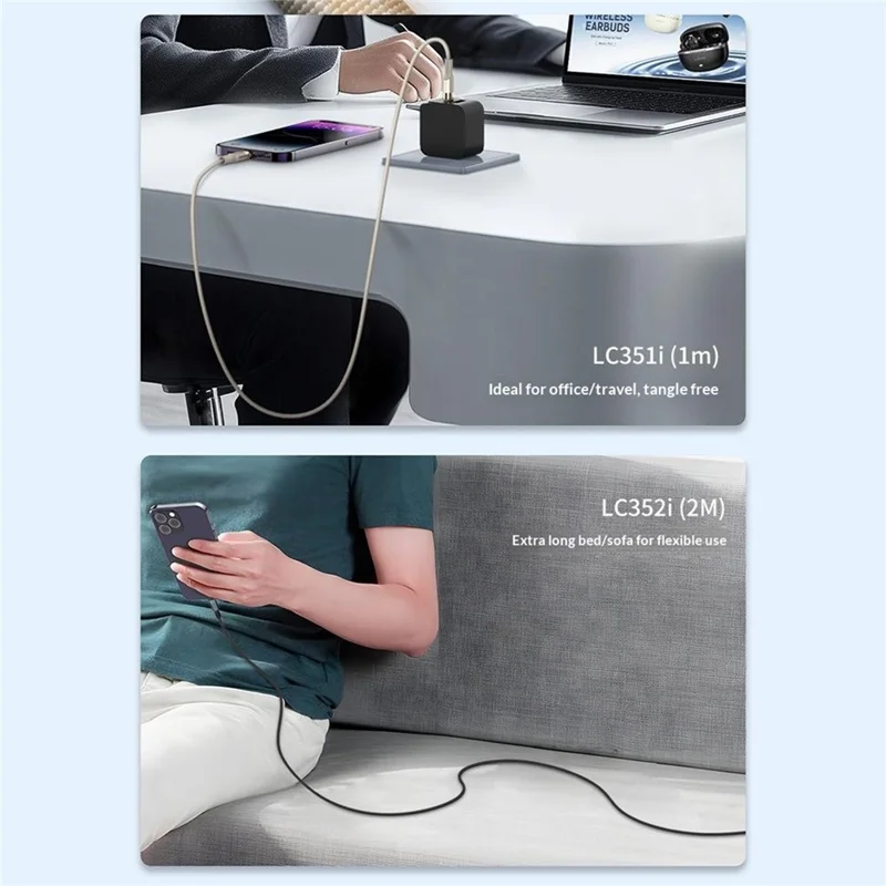 LDNIO LC351c 1m USB-C to USB-C Cable 240W PD Fast Charging Braided Data Cable for Laptop Phone - Black