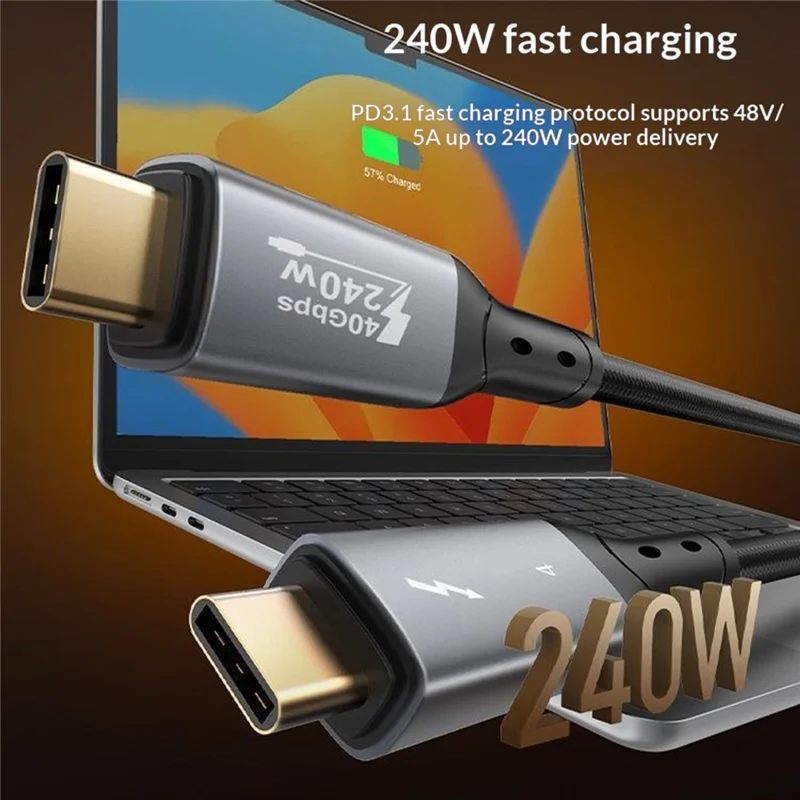 LDNIO TC10c 50cm Cable USB4.0 USB-C a USB-C Carga Rápida 240W Video 8K Cable de Transferencia de Datos 40Gbps Compatible con Thunderbolt 3 / 4 - Negro