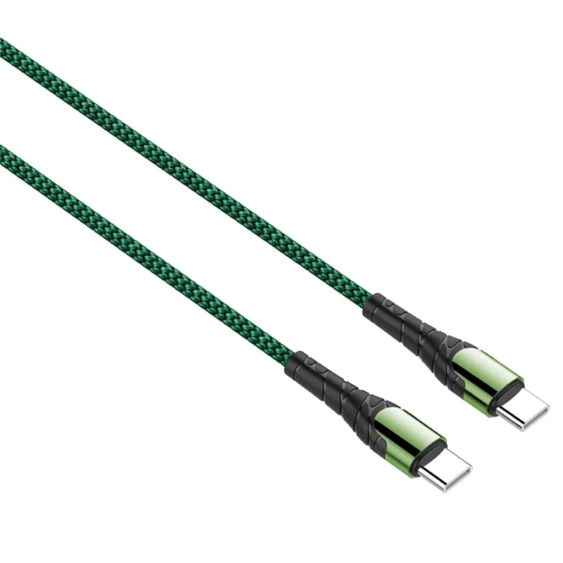 LDNIO LC101 Cable USB-C a USB-C de 2 m, cable trenzado de datos con carga rápida PD de 65 W para teléfono y tableta - Verde
