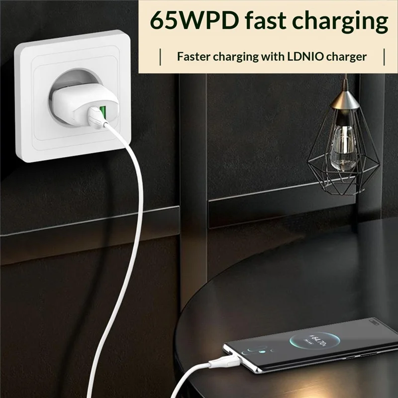 LDNIO LC122-C 2m USB-C to USB-C Cable 65W PD  /  QC Fast Charging Data Cord for Huawei Xiaomi Honor - White