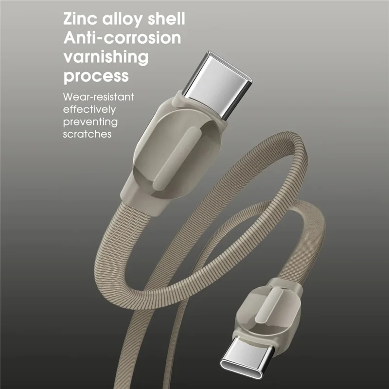 LDNIO LC122-C 1m USB-C to USB-C Cable PD 65W Fast Charging Braided Data Cord for Laptop Tablet Phone - Titanium Gold