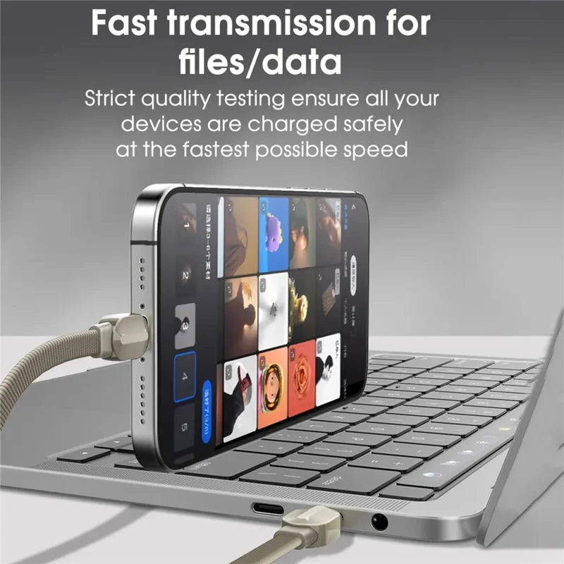 LDNIO LC122-C 1m USB-C to USB-C Cable PD 65W Fast Charging Braided Data Cord for Laptop Tablet Phone - Titanium Gold