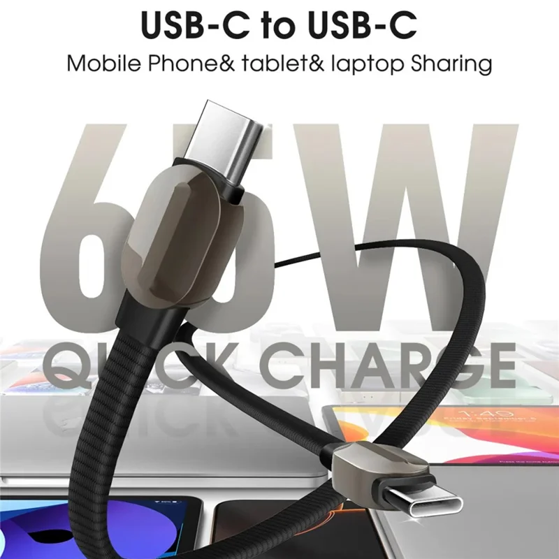 LDNIO LC212C 2m USB-C to USB-C Cable PD 65W Fast Charging Braided Data Cable for Laptop Tablet Phone - Titanium Gold