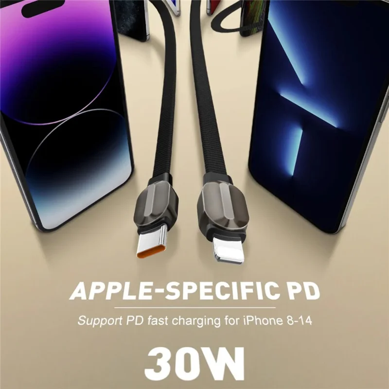 LDNIO LC211i 1m Type-C to iP (5-14) Cable PD 30W Fast Charging Braided Data Cable for iPhone 8-14 - Titanium Gold