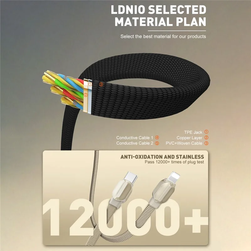 LDNIO LC211i 1m Type-C to iP (5-14) Cable PD 30W Fast Charging Braided Data Cable for iPhone 8-14 - Titanium Gold