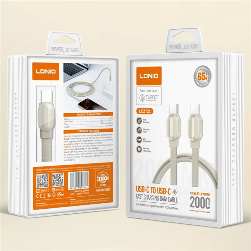 LDNIO LC211i 1m Type-C to iP (5-14) Cable PD 30W Fast Charging Braided Data Cable for iPhone 8-14 - Titanium Gold