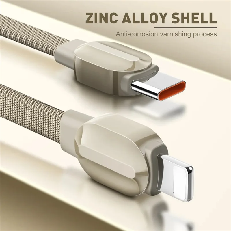 LDNIO LC212i 2m USB-C to iP (5-14) Cable PD 30W Fast Charging Briaded Data Cord for iPhone 8-14 iPad - Titanium Gold