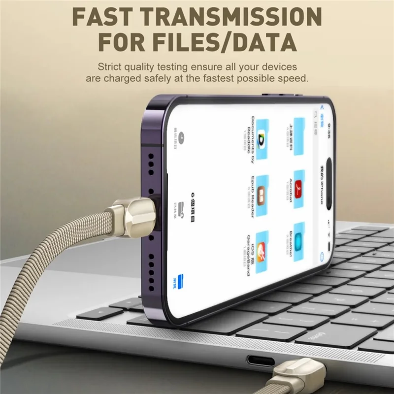 LDNIO LC212i 2m USB-C to iP (5-14) Cable PD 30W Fast Charging Briaded Data Cord for iPhone 8-14 iPad - Titanium Gold