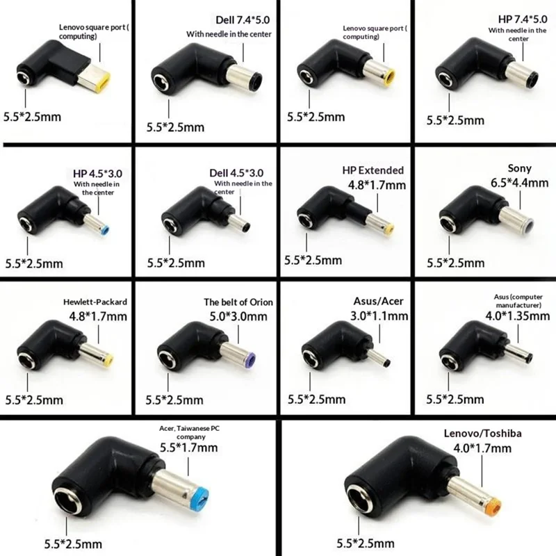 100W PD snabbladdningskabel Kit USB-C till DC-adapterkabel med 14 st DC-adapter för bärbar dator