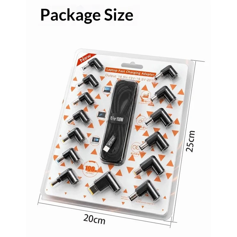 100W PD snabbladdningskabel Kit USB-C till DC-adapterkabel med 14 st DC-adapter för bärbar dator