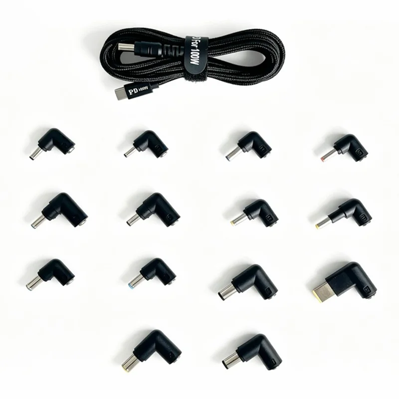 100W PD snabbladdningskabel Kit USB-C till DC-adapterkabel med 14 st DC-adapter för bärbar dator