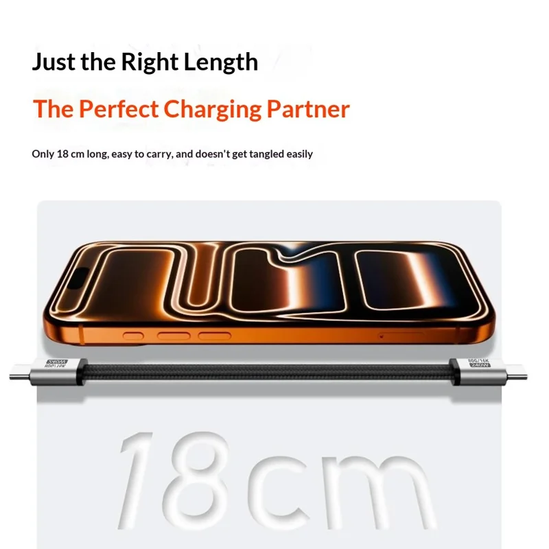 MG-FW-CC-01 USB-C to USB-C Cable PD 240W Fast Charging 80Gbps Data Transfer 18cm Magnetic Flat Braided