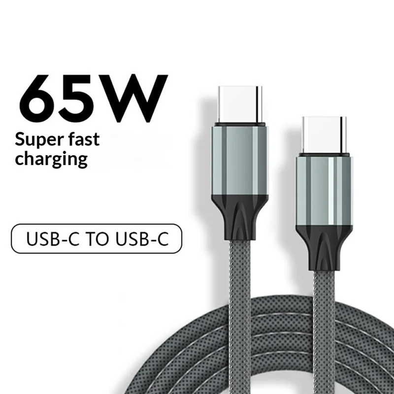 LDNIO LC442C 2m USB-C to USB-C Cable 65W PD Fast Charging Braided Data Cable for iPhone 15 Series - Grey