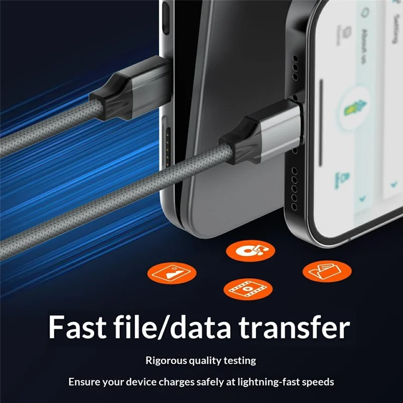 LDNIO LC442C 2m USB-C to USB-C Cable 65W PD Fast Charging Braided Data Cable for iPhone 15 Series - Grey