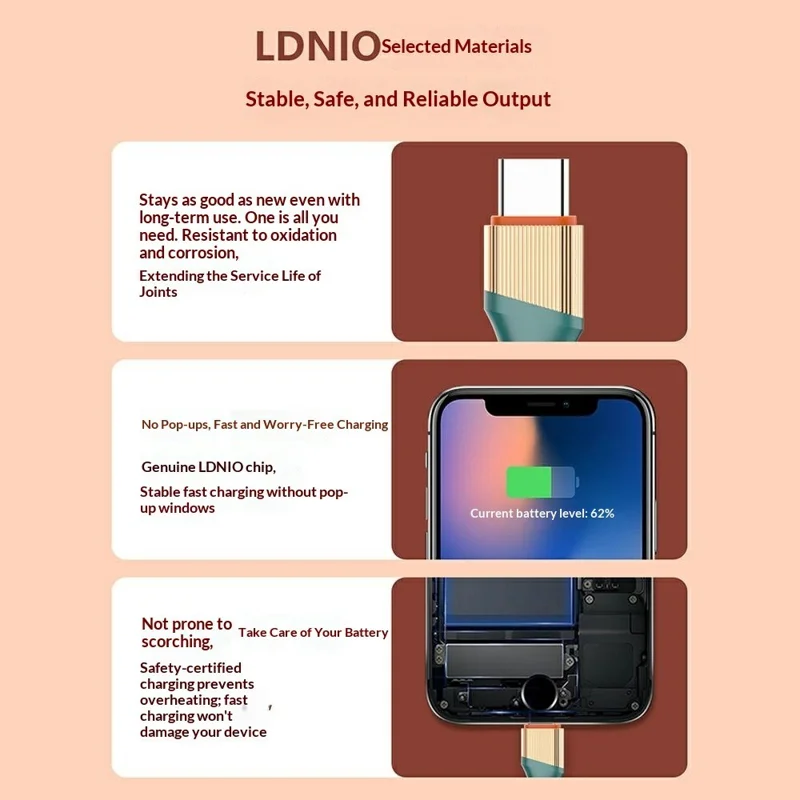 LDNIO LC632C 2m 65W USB-C to USB-C Fast Charging Cable TPE Braided Cord for iPhone 15 Series Android Tablets Laptops - Grey