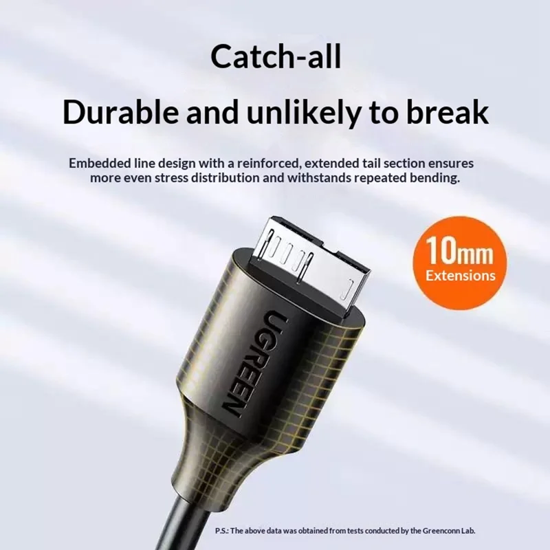 UGREEN US130 50cm USB 3.0 Type-A to Micro-B Adapter Cable 5Gbps 3A for External Hard Drive - Black